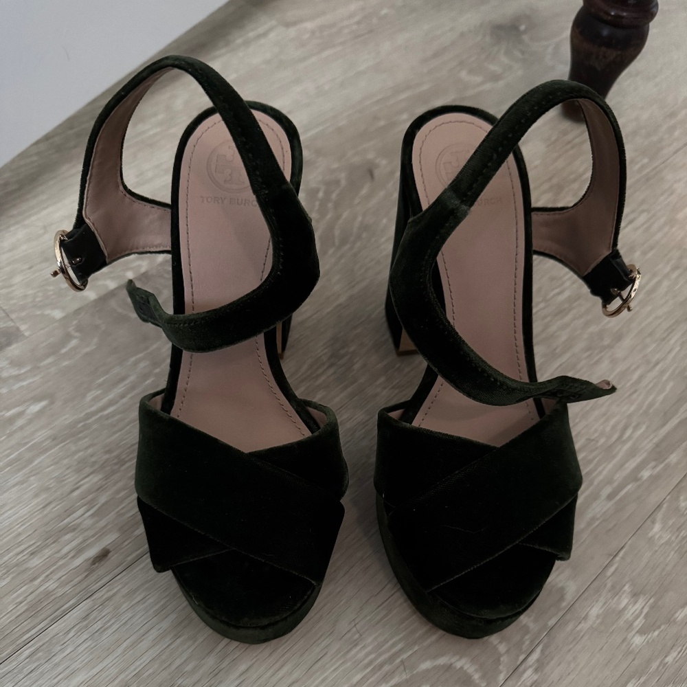 Tory Burch Loretta Olive Green Velvet Heels